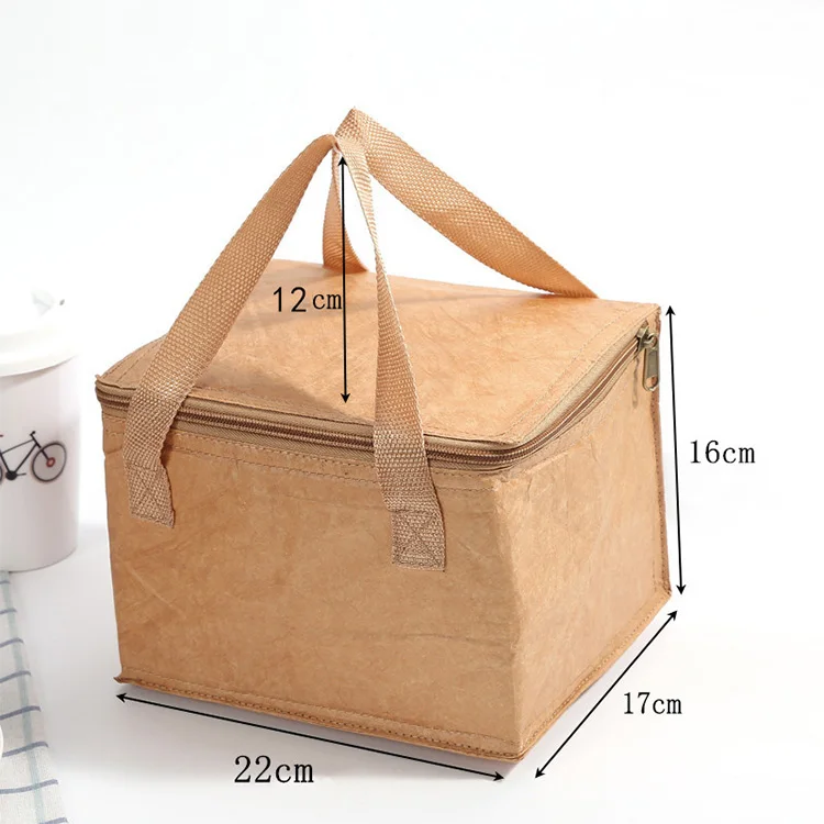 Custom Logo Print Reusable Washable Brown Durable Capacity Thermal Paper Bag Insulated Lunch Tyvek Cooler Bag For Kids
