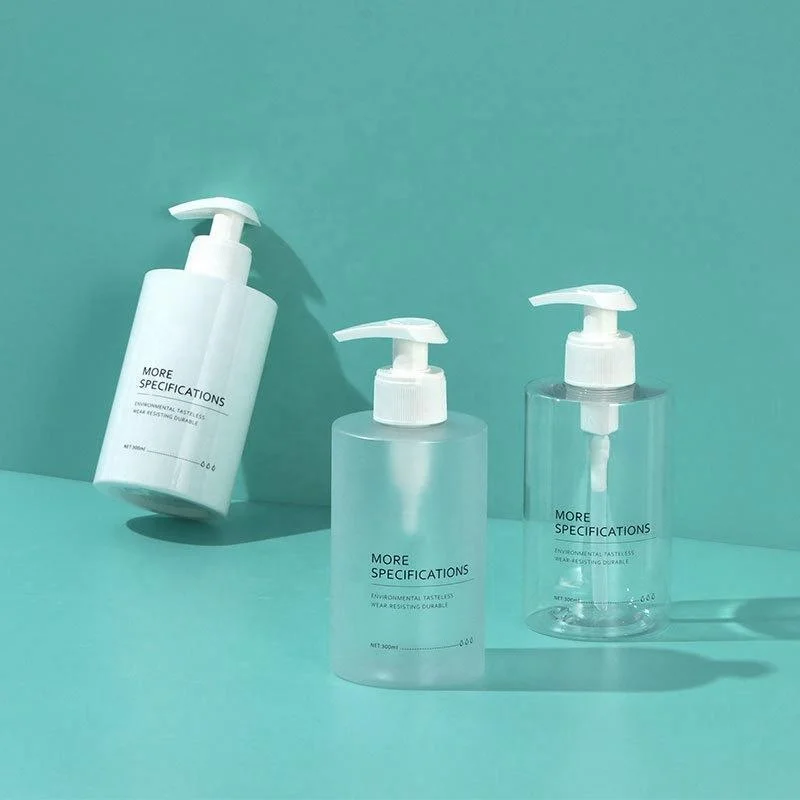 300ml 500ml  matte white cosmetic emulsion clear frosted PET plastic shampoo pump bottles with plastic lid