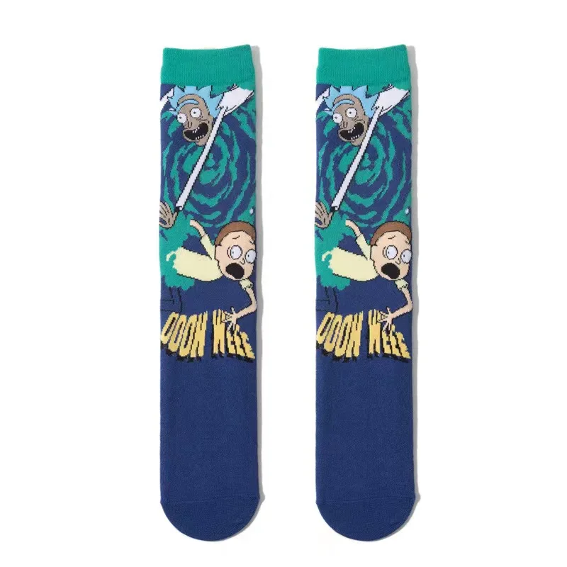 Wholesale custom knitted socks animation rick and Morty series of fashion tube socks manufacturer straight hair crew socks