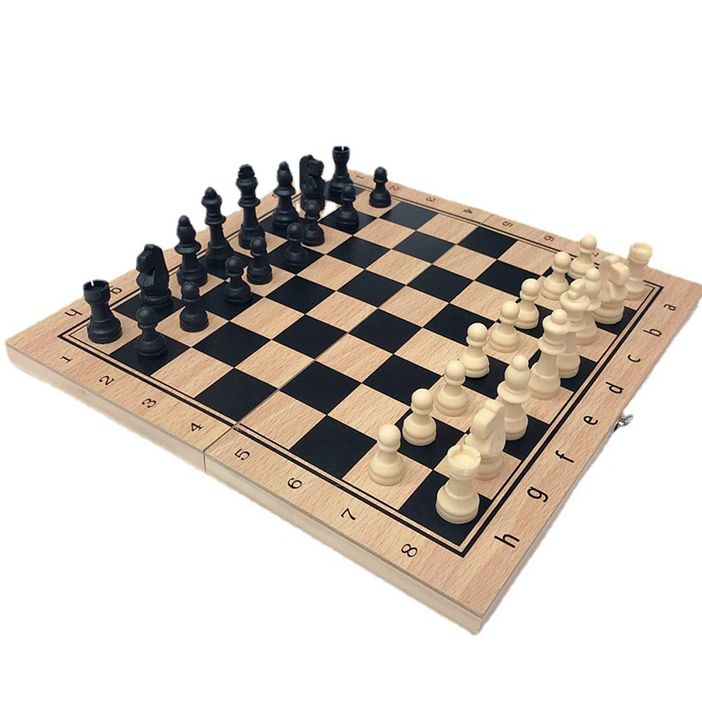 wooden chess set backgammon and plastic chess pieces chess 3 in 1 game 29*29cm