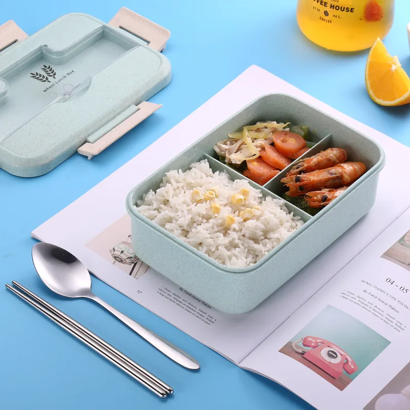 
Wheat straw Plastic material Keep warm lunch box set Leakproof Microwave kids lunch box bento 