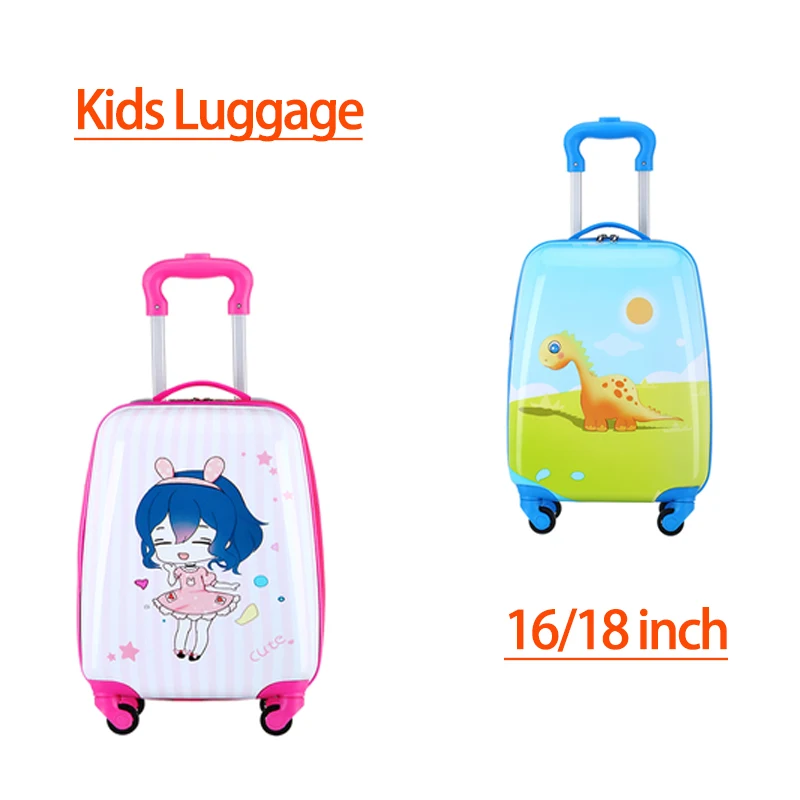 Hot Selling Cheap ABS PC Children Cute Cartoon Character Suitcase Wholesale OEM Custom 16 Inch Printing Hard Shell Kids Luggage