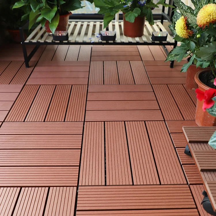 Wood Plastic Grid Wood Flooring WPC Interlocking Deck Tile Outdoor Eco-friendly DIY Tiles deep Embossed Composite Tile