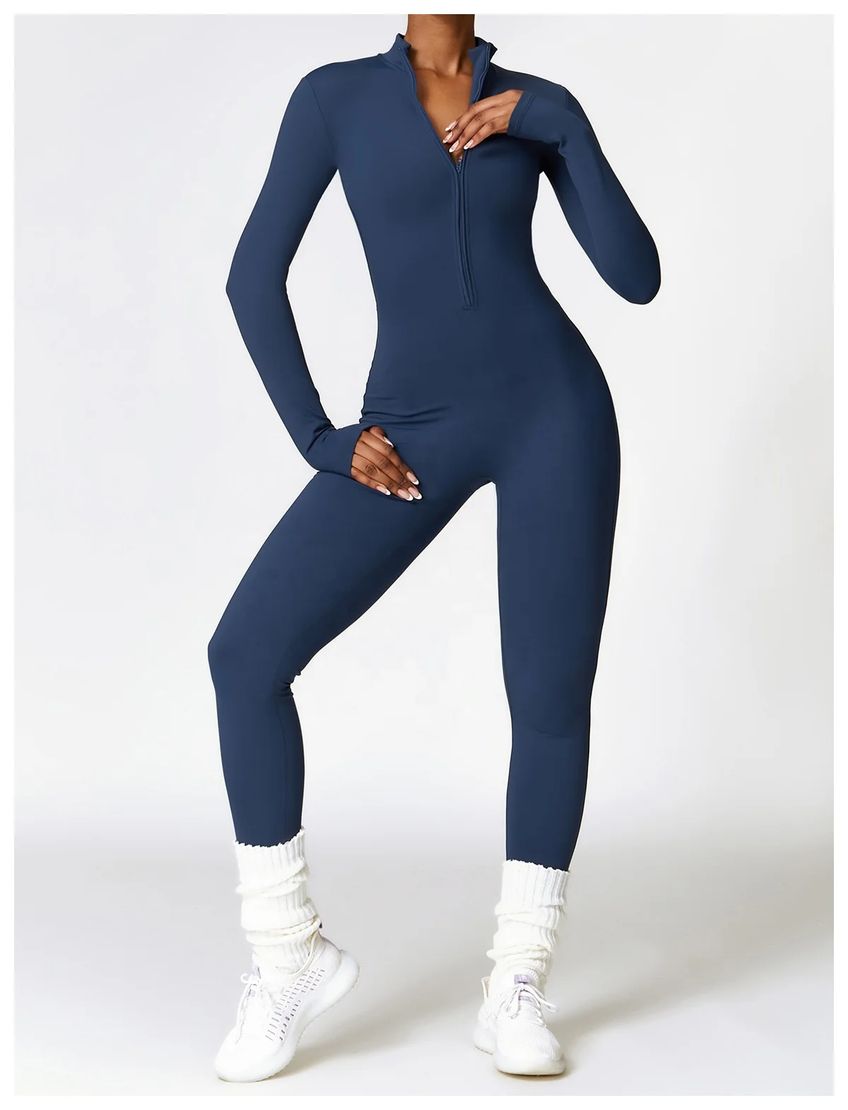 LOLOLULU Fleece Zip Up Skinny Butt Jumpsuits Women Sports Tummy Control Rompers Polyester Onesies