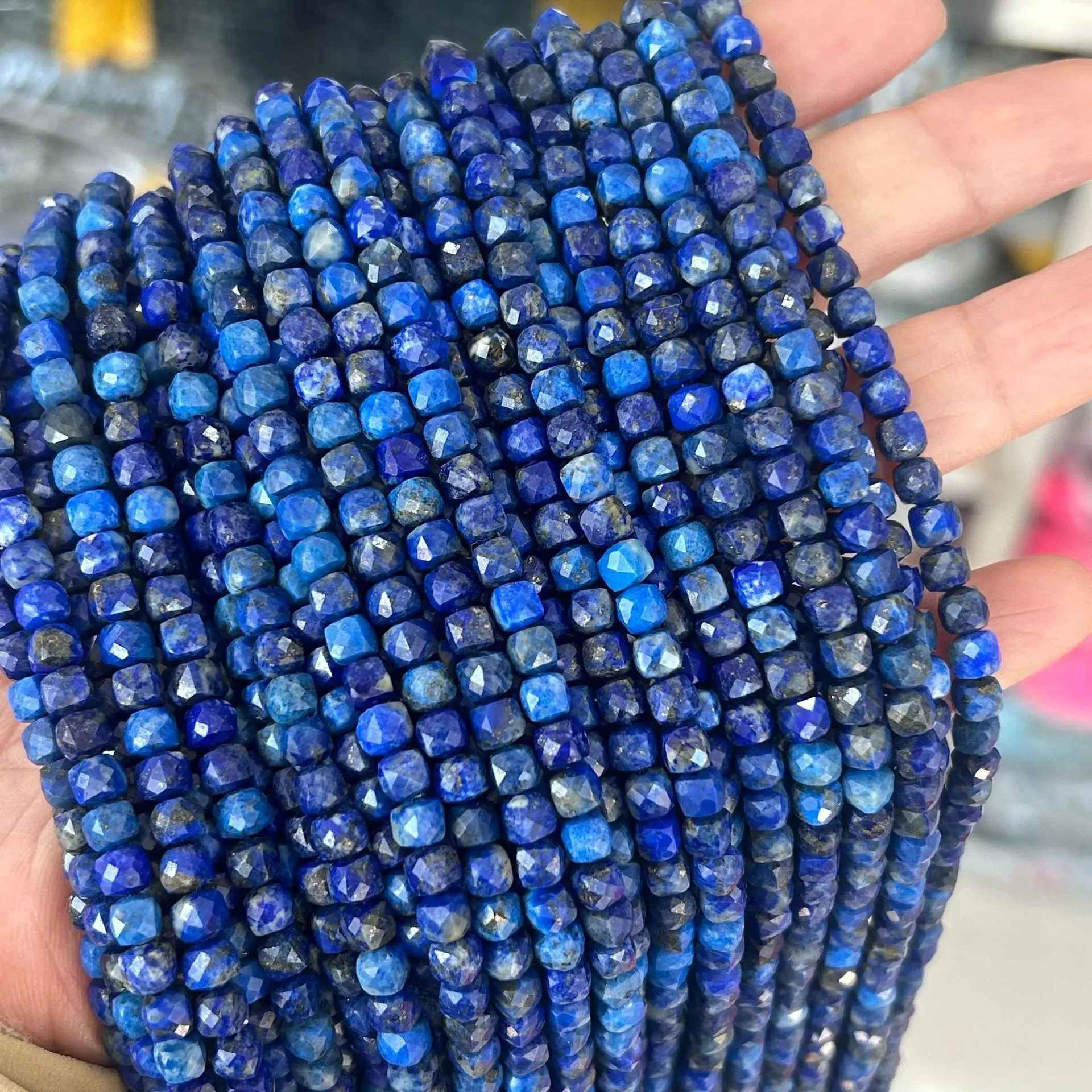 4X4mm Natural Sunstone Gemstone Beads Faceted Square Loose Stone Beads for Jewelry Making Multi Choice Stone Beads DIY Craft