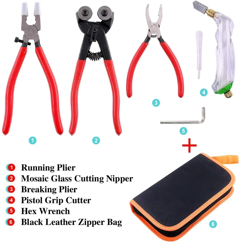 6Pcs Safety Glass Cutter Set Cutting Tools YG8 Blade Rolling Wheel Professional Mosaic Glass Cutting Nipper