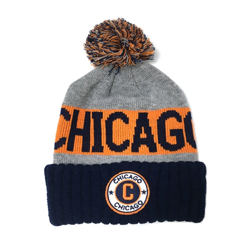 Supply custom design winter heavy hockey beanie with pompom