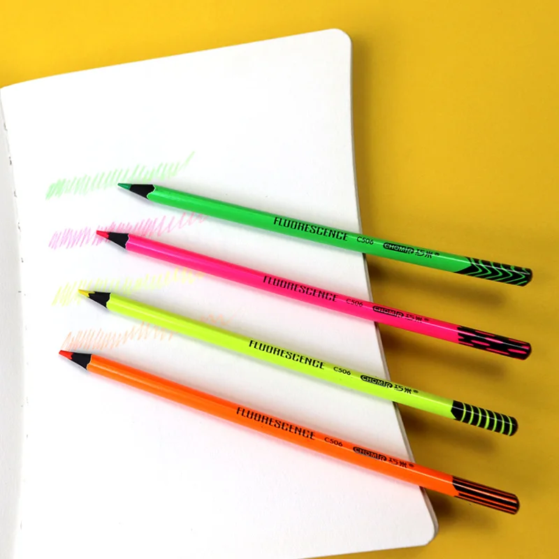 Accept OEM black wood fluorescent pencils each box contains four colors drawing color pencil set