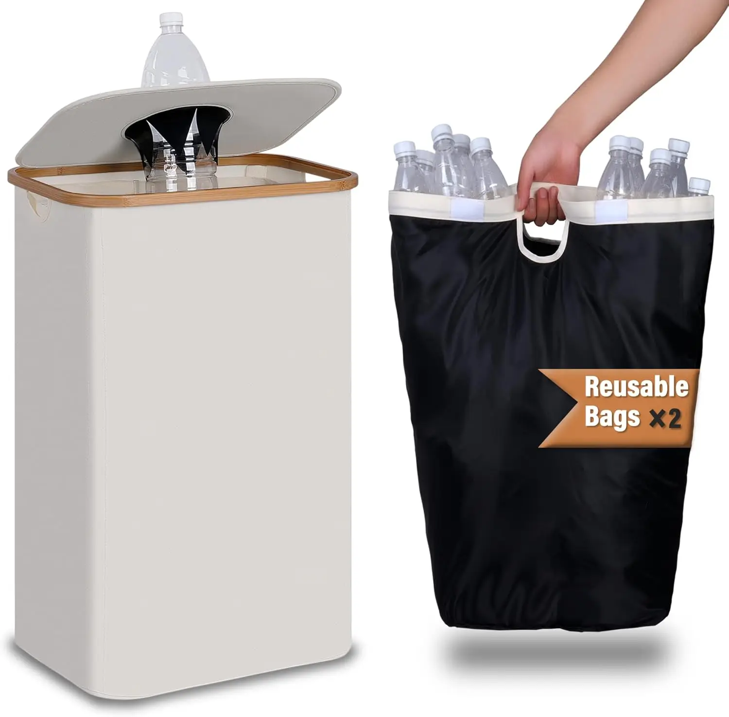 100 liter Garbage Can Compact Design Bamboo Recycling Bin Sorting Bin For Home Kitchen