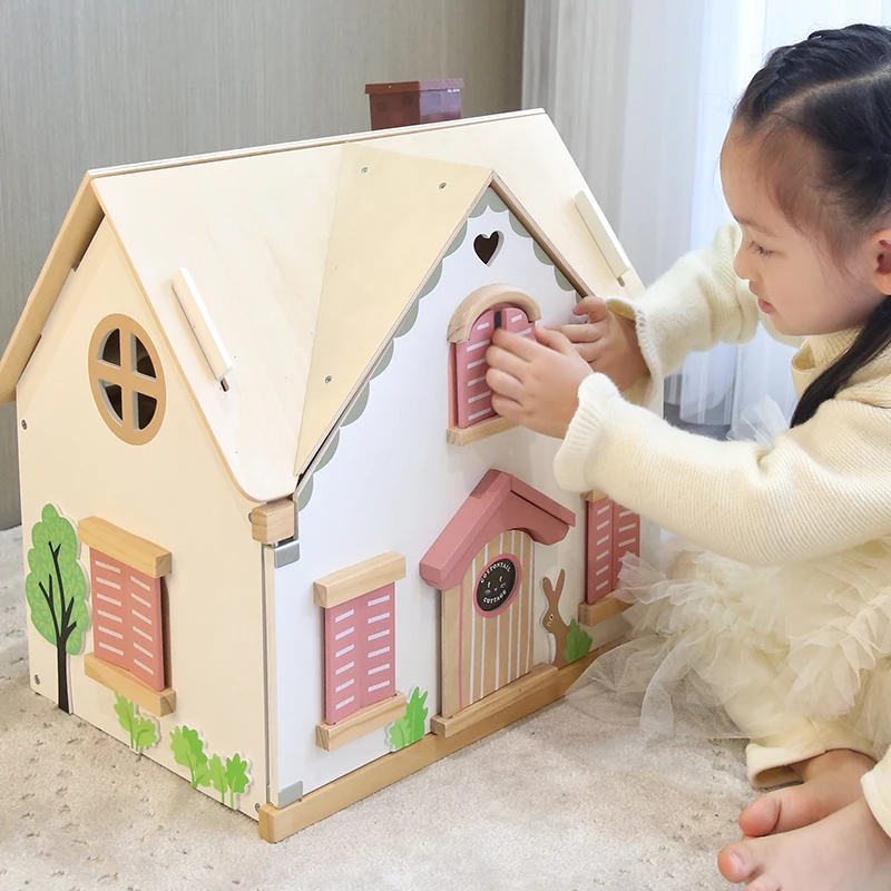 New Arrival Wooden Two-Story Castle Villa Dollhouse Diy European-Style House With Detachable Roof Simulates Smoke Effect