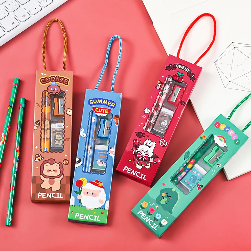 Custom OEM promotional children ballpoint pen color pencil eraser table cheap gift office stationery set for school kids