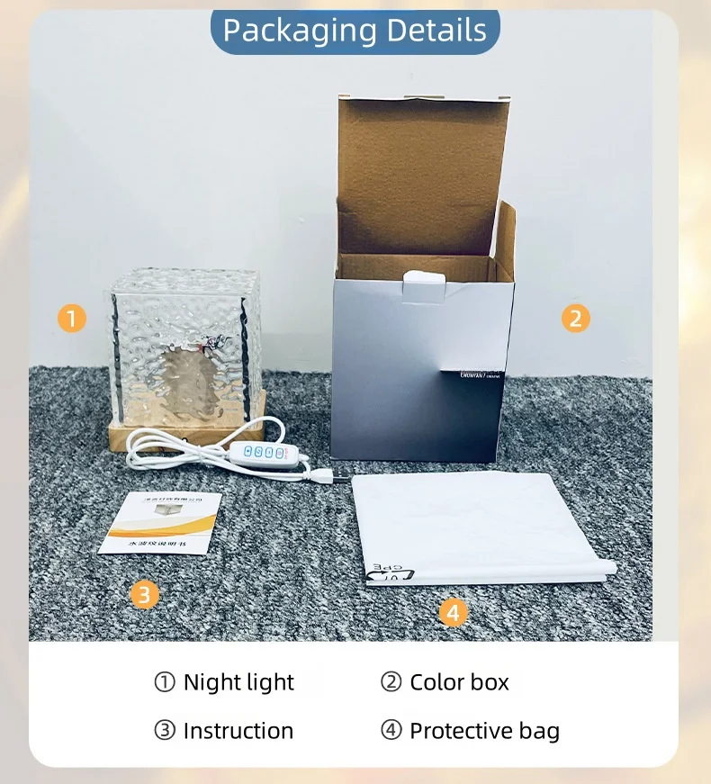 Bedroom Crystal Desk Light Water Ripple Pattern Projector Night Light Tricolor Usb Bedside Table Lamp