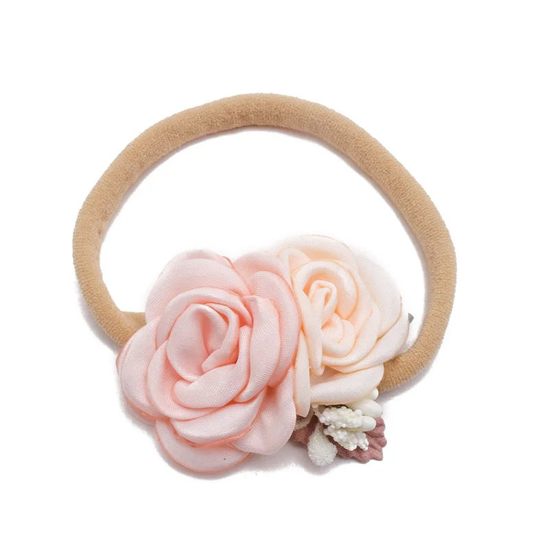 New Arrival Newborn Baby Elastic Hairband Flower Nylon Headbands For Girls Kids Hair Accessories