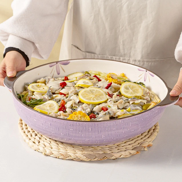Purple Tableware Household Good-looking Ceramic Noddle Large Capacity Binaural Soup Bowl Boiled Fish with Pickled Cabbage