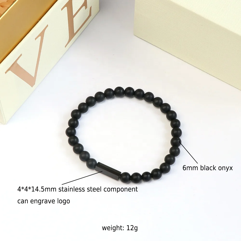 2022 high quality custom jewelry black wrist beads onyx bracelet adjustable