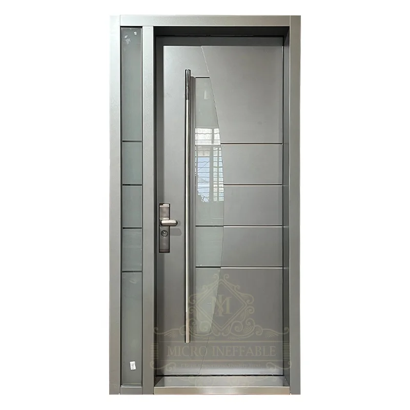 Hot Sale High Security Level Curve Tempered Glass Design Luxury Front Entrance Metal Doors For House & Apartment factory price