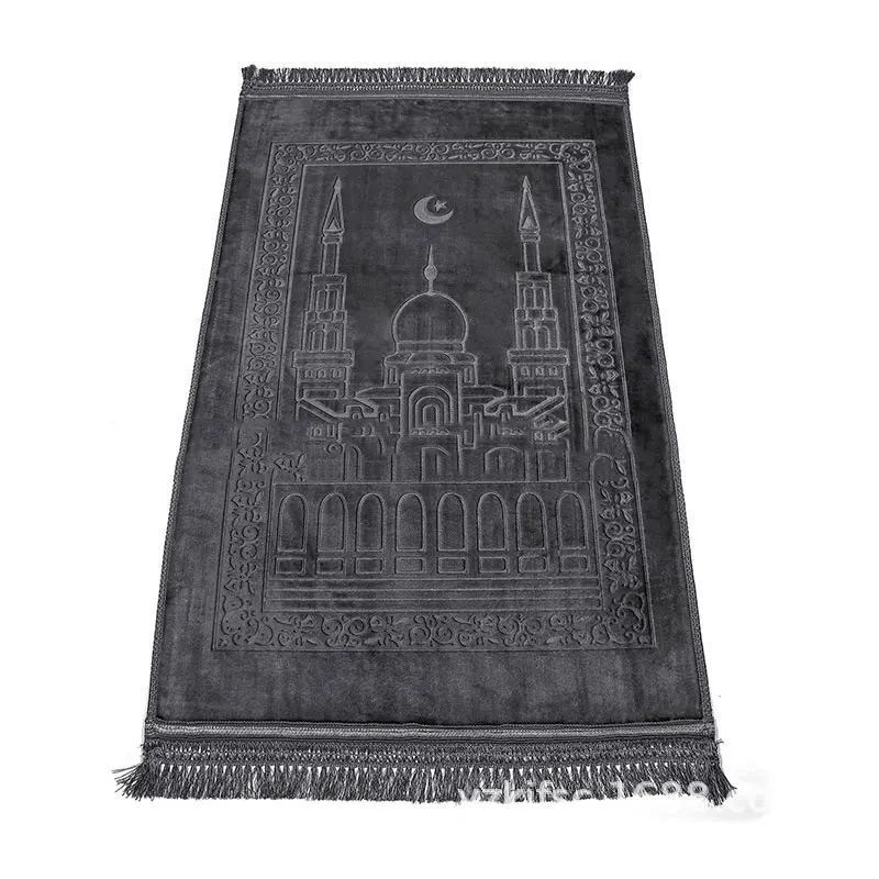 Large Thick Traditional Style Black Muslim Prayer Rug with Padded Mat for Dining Room Use Includes Prayer Mats for Muslim