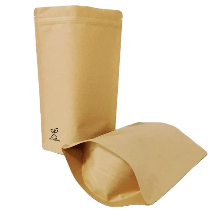 Bio Pla  pouch bag Biodegradable Stand Up Pouch Kraft Paper Compostable package zipper bag food packaging flat bottom pouch