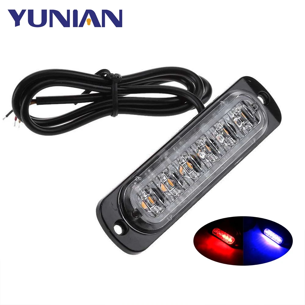 Truck 12V 24V 6smd LED Strobe Warning Light Strobe Grille Flashing Light bar Car Beacon Lamp Amber Yellow White Traffic Light