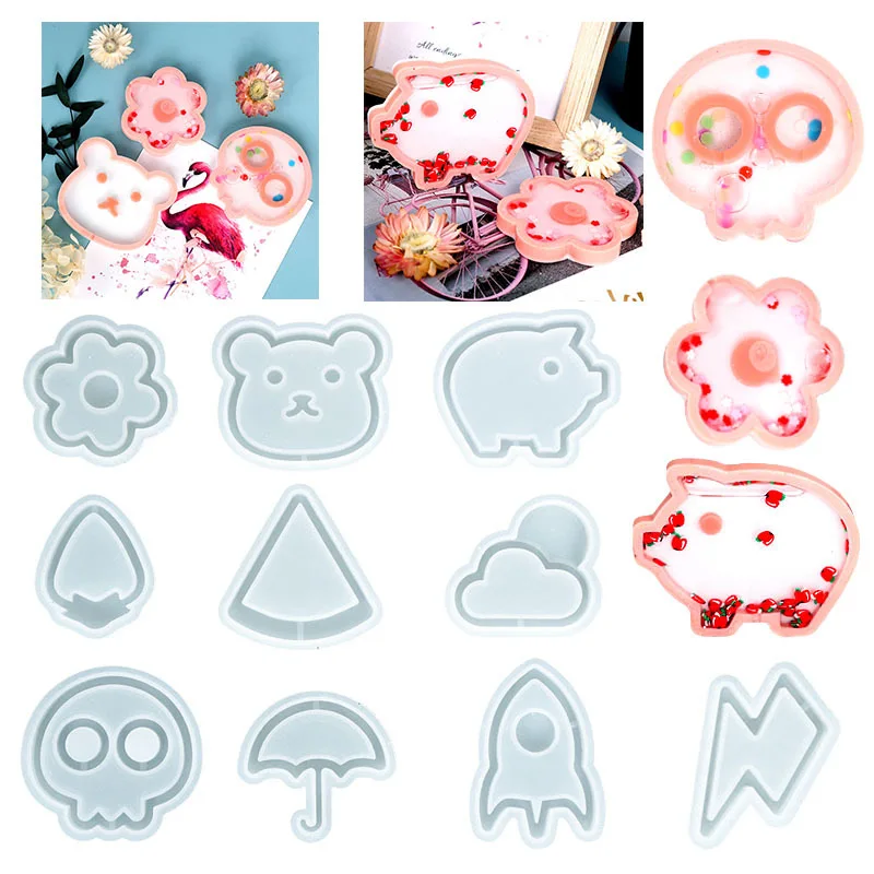 A100 Resin Shaker Molds Crystal Epoxy Quicksand Mold Pig Cat Watermelon Umbrella Flower Clouds Pendant Casting Silicone Mould