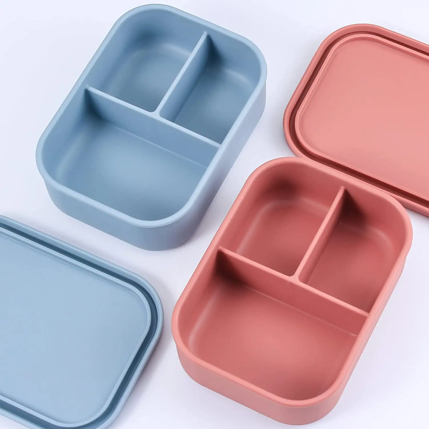 Food Grade Silicone  3 Compartments Food Storage Box Silicone Food Container Bento Lunch Box for kids traveling