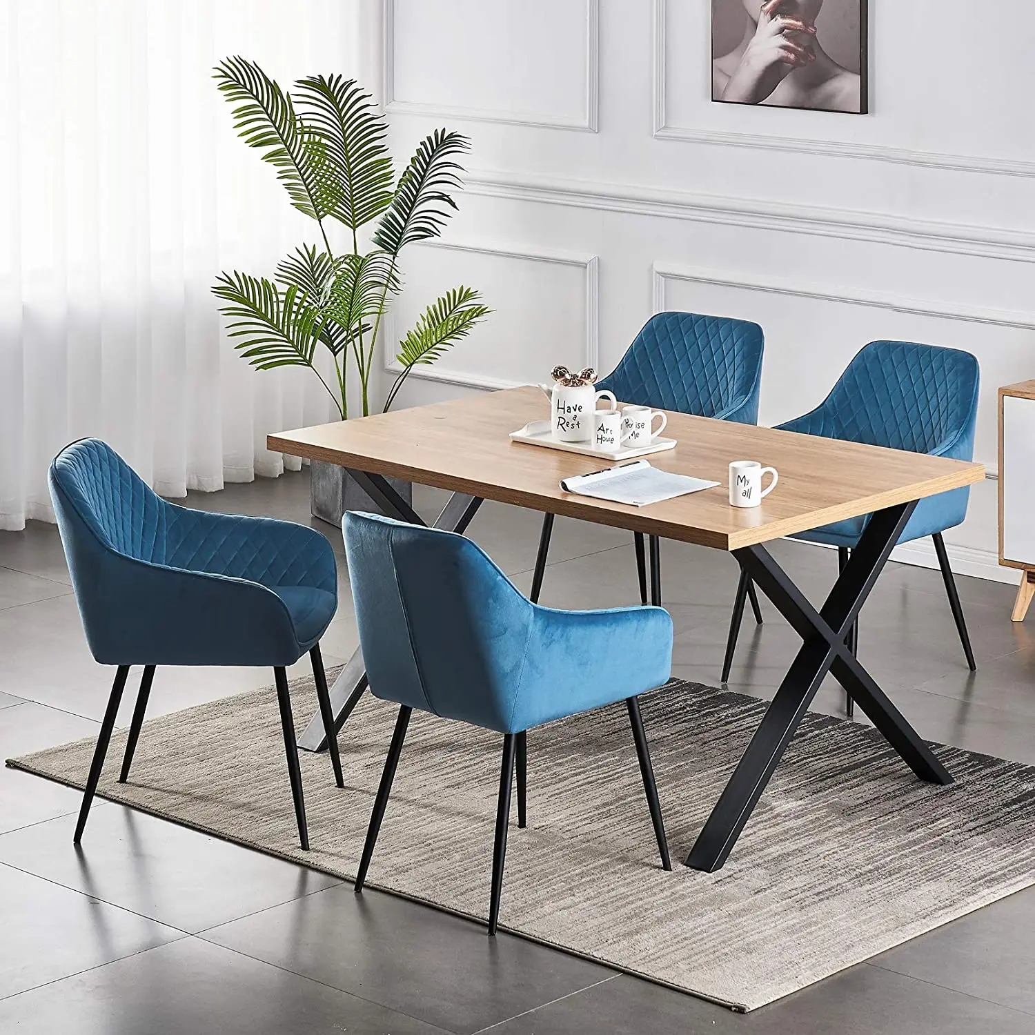 Wholesale Variety Of Colors Ergonomics Elegant Modern Nordic Upholstered Velvet Blue Home Room Arm Dining Chair