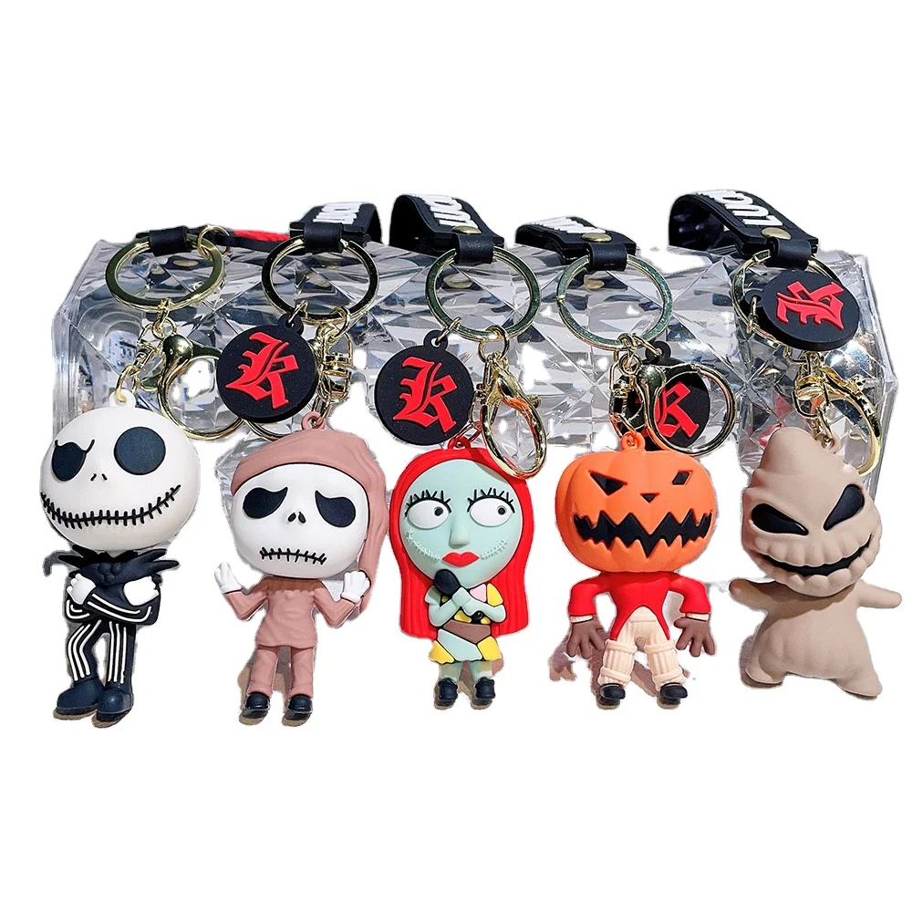 Lawingift 3D PVC Cartoon Figure Jack Skellington Halloween Keychain The Nightmare Christmas Doll Backpack Rubber Key chains