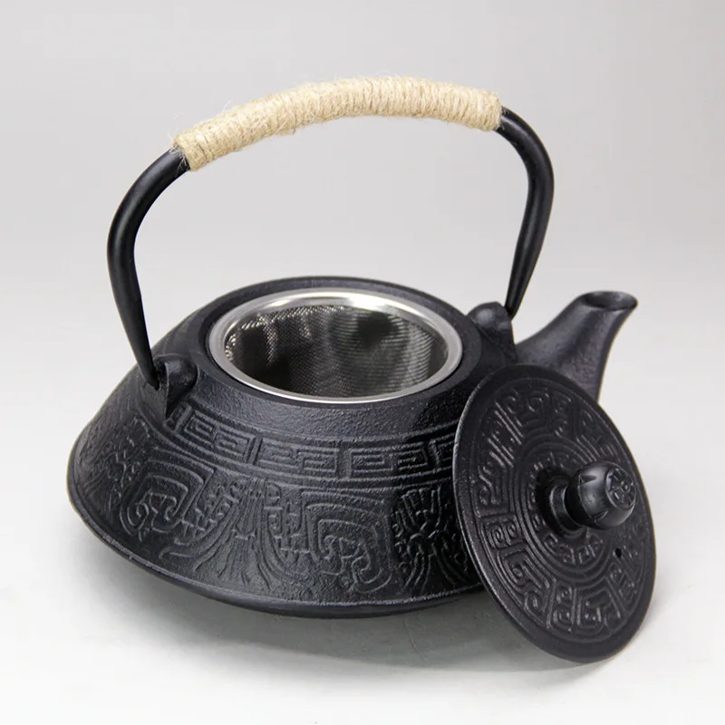 Black/Red 800Ml Chinese Antique Wholesale Cast Iron Teapots Kettle With Infuser And Handle