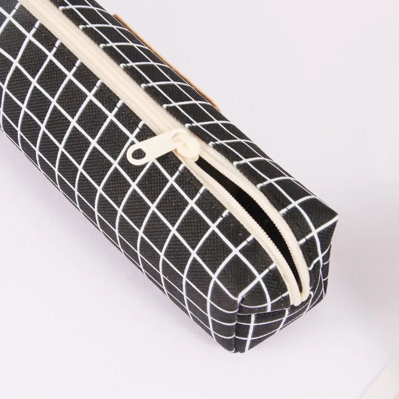 Simple Creative Octagonal Large Pencil Case Plaid Canvas Square Student Stationery Box Advertising Custom Pencil Case