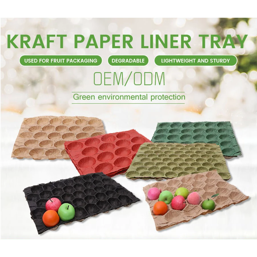 Pink Fruit Tray Packaging Liner Kraft Paper Dry Fruit Insert Tray For Packing Tomato Avocado