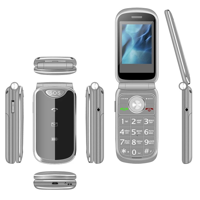 2.4 inch flip cellphone big keypad SOS elder Senior phone GSM 2G mobile phone OEM ODM  customized  manufacture in China
