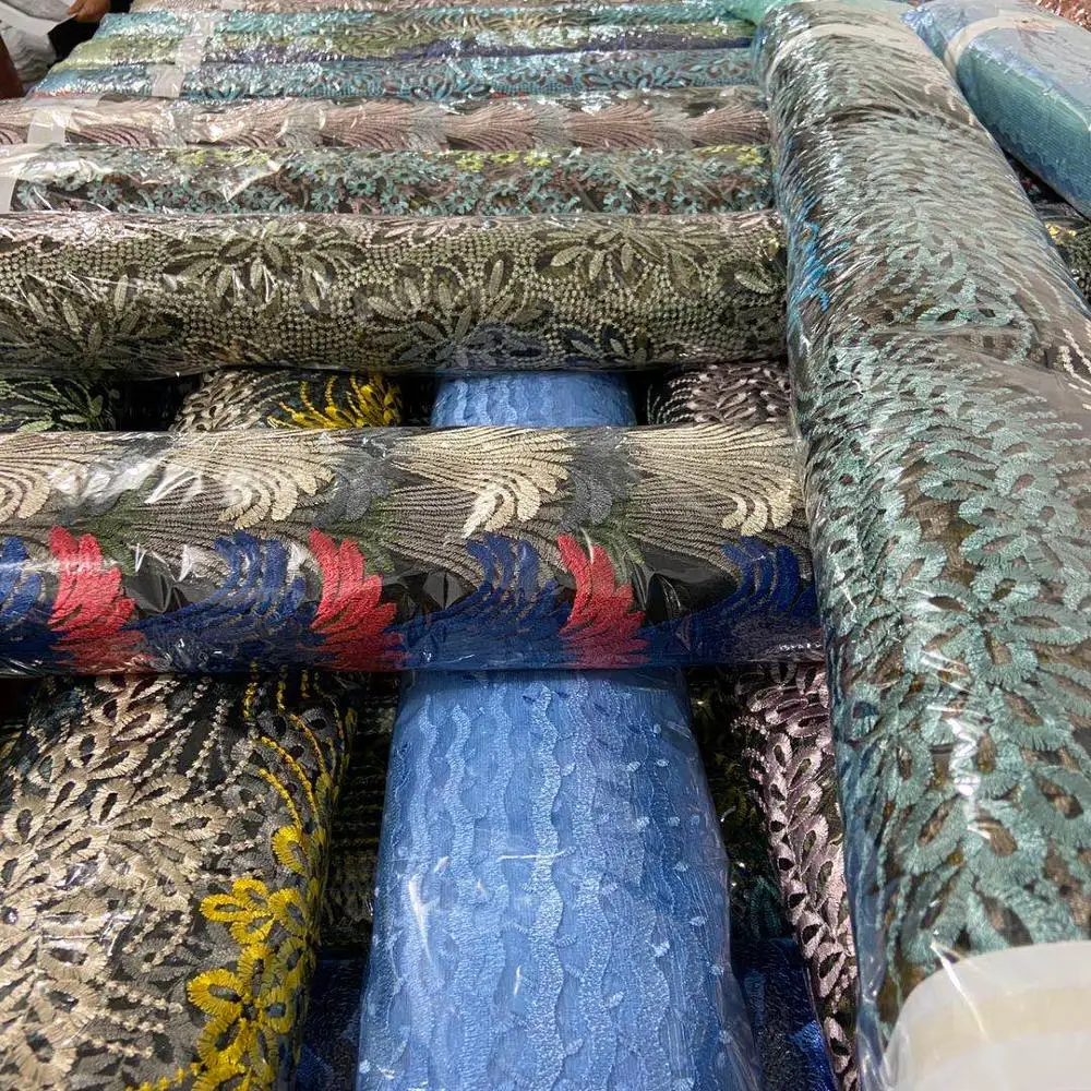 
India crystal embroidered fabric stock lace fabric online embroidery for evening dress 