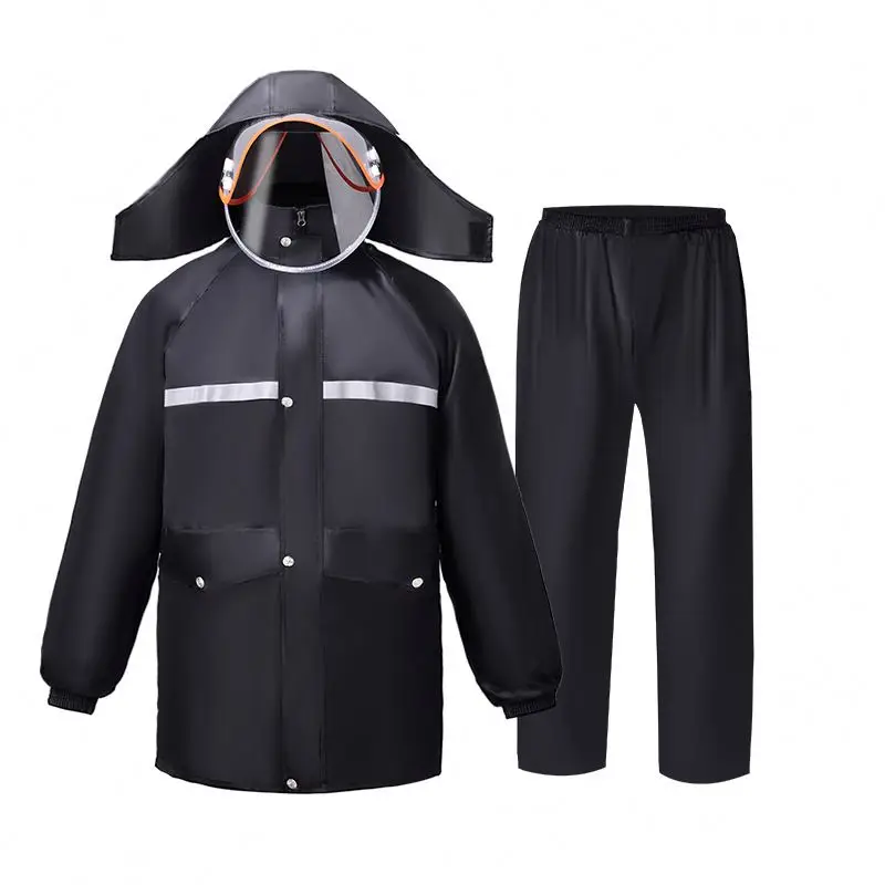 Custom Men nylon coating motorcycle rain suit raincoat with reflective tape PVC  Waterproof Mens Work safety Rain Coat