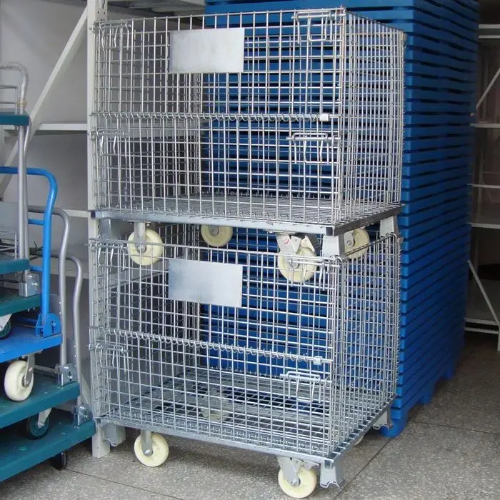 
Warehouse Mesh Electro-Zinc Wire Collapsible Welded Folding Steel Storage Cage Stackable Stillage 