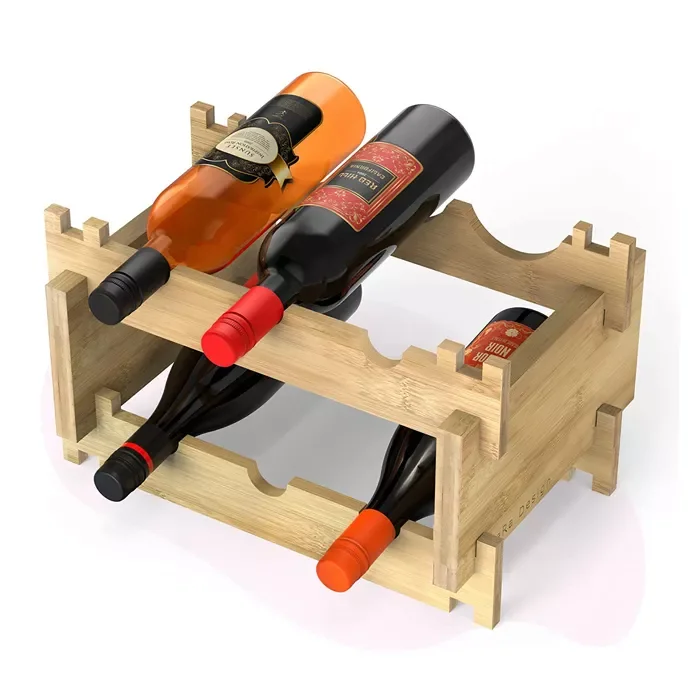 Custom Tabletop Wine Bottle Holder Countertop 6 Bottle Small Bamboo Wine Racks for Cabinet Pantry