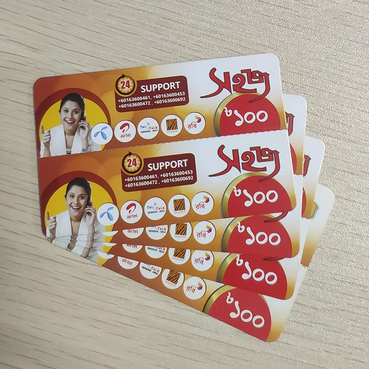 
China multi-pin custom recharge prepaid scratch off phone card printing 