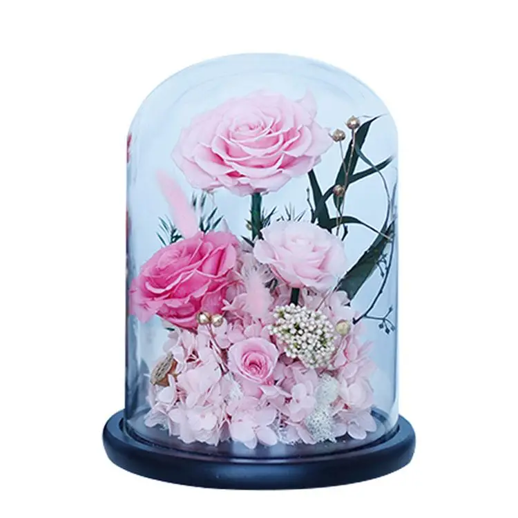 Hot Selling Christmas Wedding Decor Preserved Roses Long Life Roses Forever Eternal Roses in Dome Glass