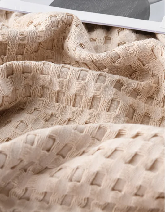 Customization Soft Solid Color Home Decor Woven Plaid Summer Cool Muslin 100% Cotton Gauze Waffle Throw Blankets