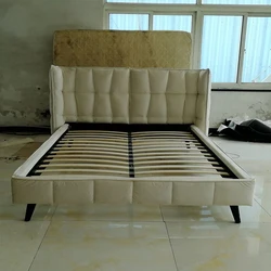 factory direct export king size soft  headboard customize wood frame upholstered bed with wings  from China