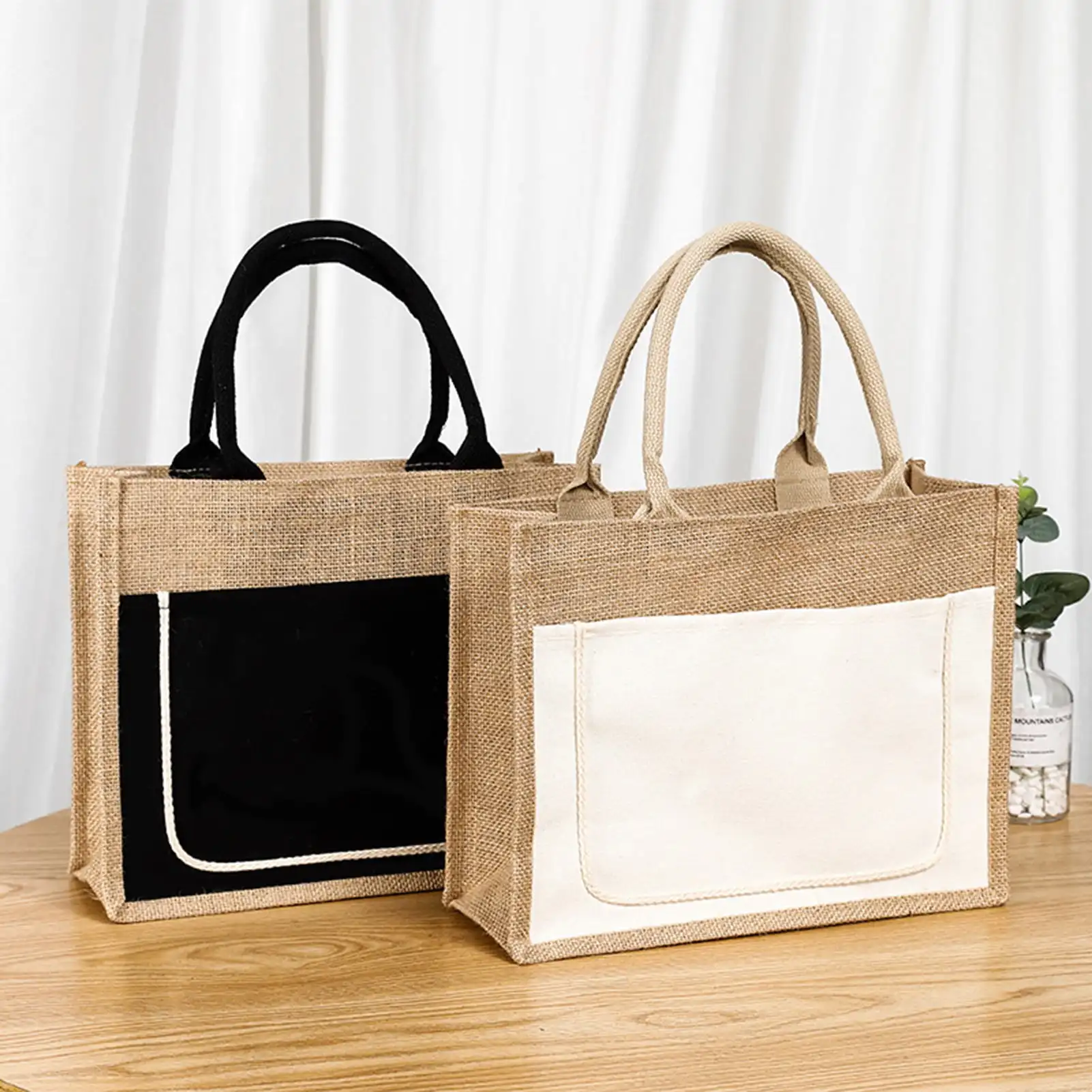 Hot sale recyclable eye print large capacity jute burlap tote bags cotton, jute tote shopping bags with custom printed logo/