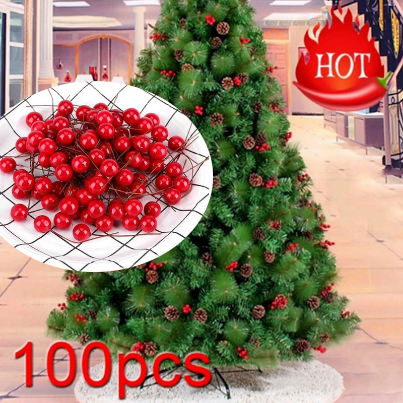 Artificial Red Holly Berry Picks Stems Fake Winter Christmas Berries Decor for DIY Garland and Holiday Wreath Ornaments