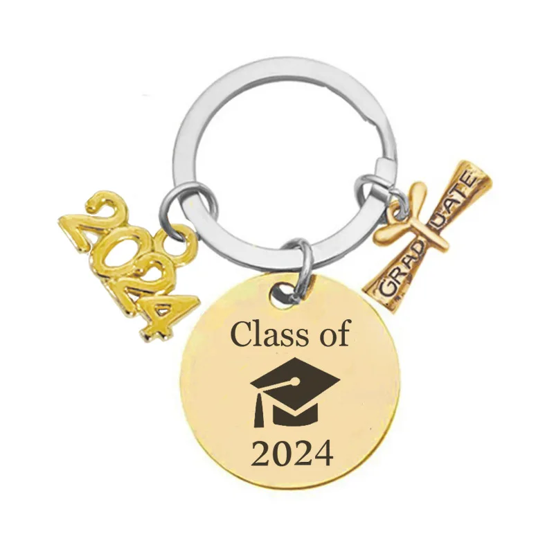 High quality bag pendants My story beginning class of 2024 graduates inspirational gift Stainless steel round engraved key chain