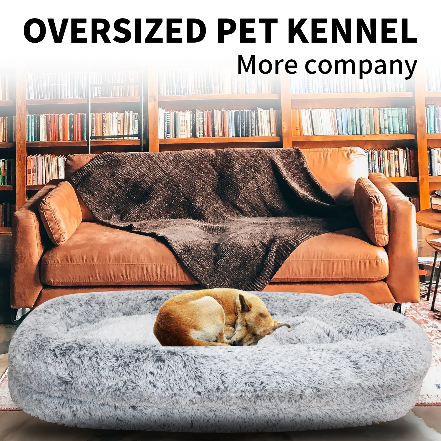 Grey Large Bean Bag Bed with Blankets  Orthopedic Human Dog Bed