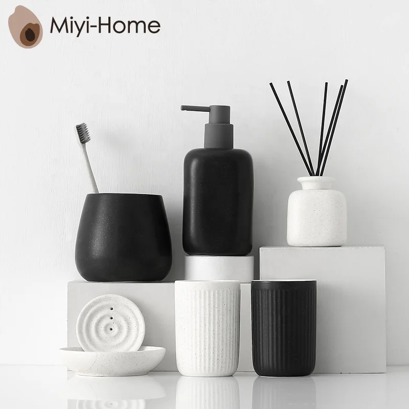 
China factory 6-Piece family hotel modern ceramic bathroom accessories kitchen liquid soap bottle rack wholesale 