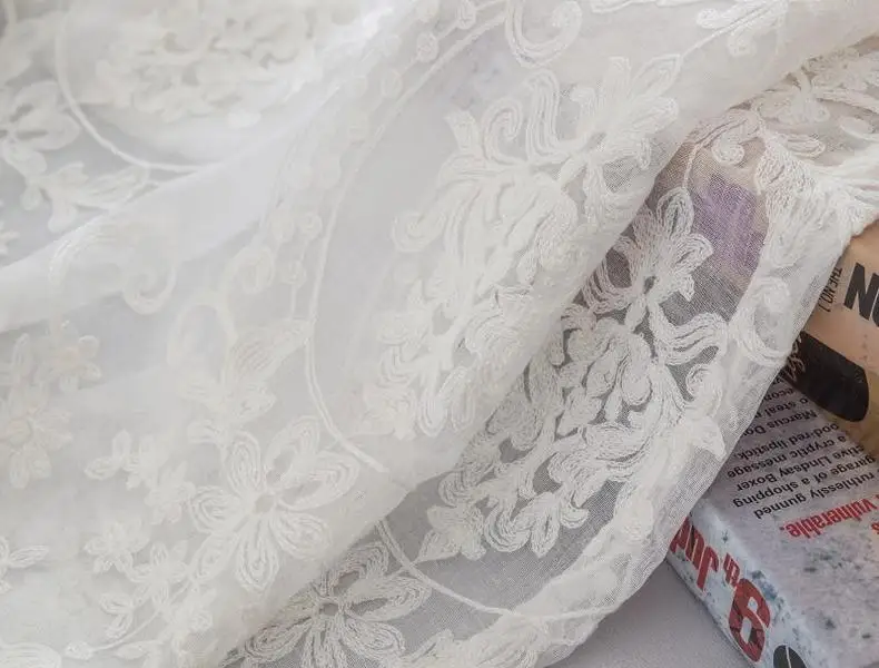 Innermor European-Style Embroidery White Gauze Window Curtain For Bedroom Living Room