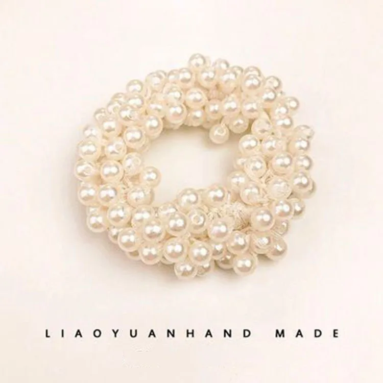 Korean ins girl imitation pearl beaded winding hand-woven pearl head rope solid color small fresh pearl hair ring ladies