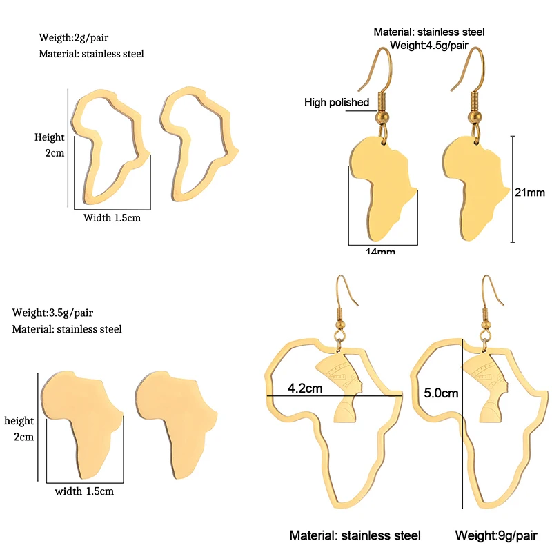 Custom Stainless Steel Statement Earrings Women Jewelry 18K Gold Plated Large Hoop Earring 2022 Africa African Map Earrings