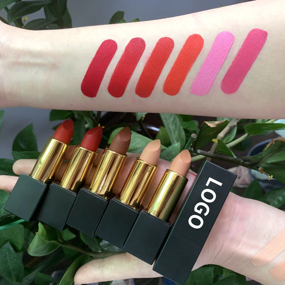 Makefay Cosmetics wholesale no logo high-end pigmented private label pearl container red matte velvet lipstick