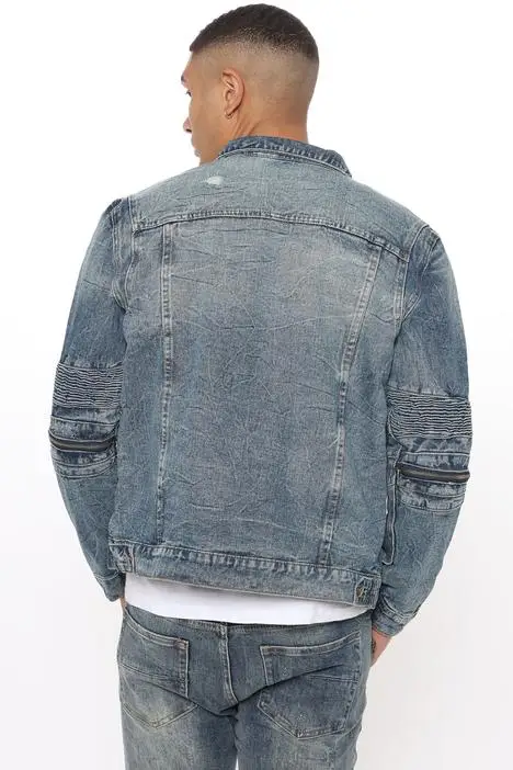 
jean coats mens fashion ripped denim cotton bomber jacket 