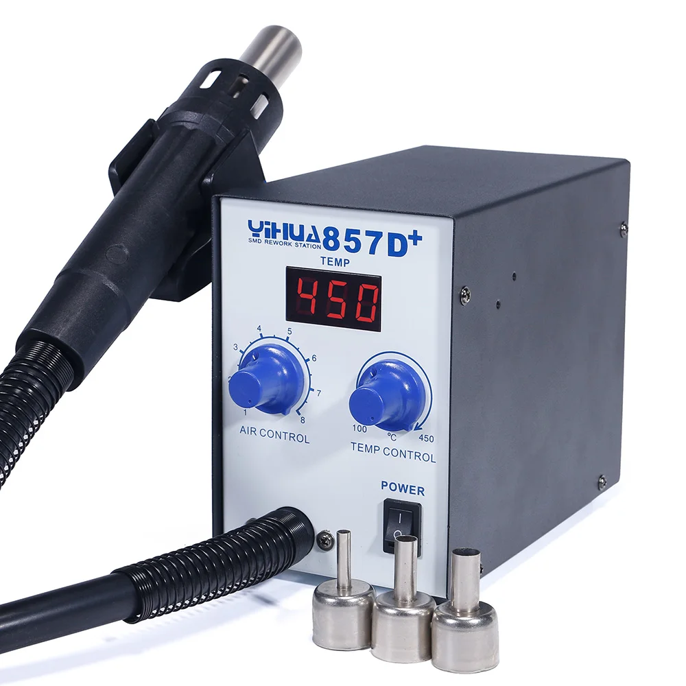 YIHUA 857D+ temperature control soldering gun station air blower hot air desoldering rework  soldering station